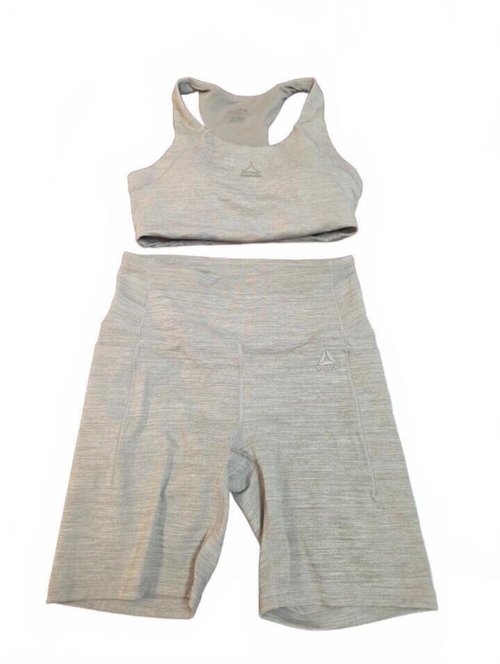 Reebok Matching Activewear Set Taupe Biker Shorts & Sports Bra Top Hiking Small